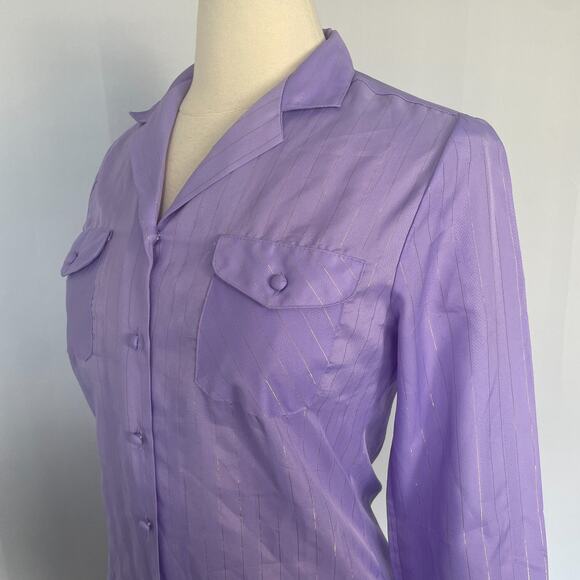 Vintage Blouse Top Size 8 Lavender Purple Long Sleeve Button Minimal Casual 90s - Picture 6 of 14